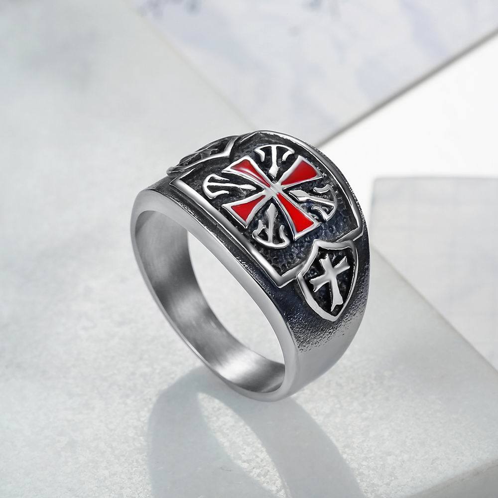 Men's Titanium Steel American Cross Ring – European Style Bold Statement Band