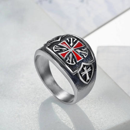 Men's Titanium Steel American Cross Ring – European Style Bold Statement Band