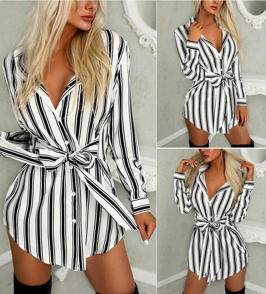 Women's Striped Shirt Dress with Belt