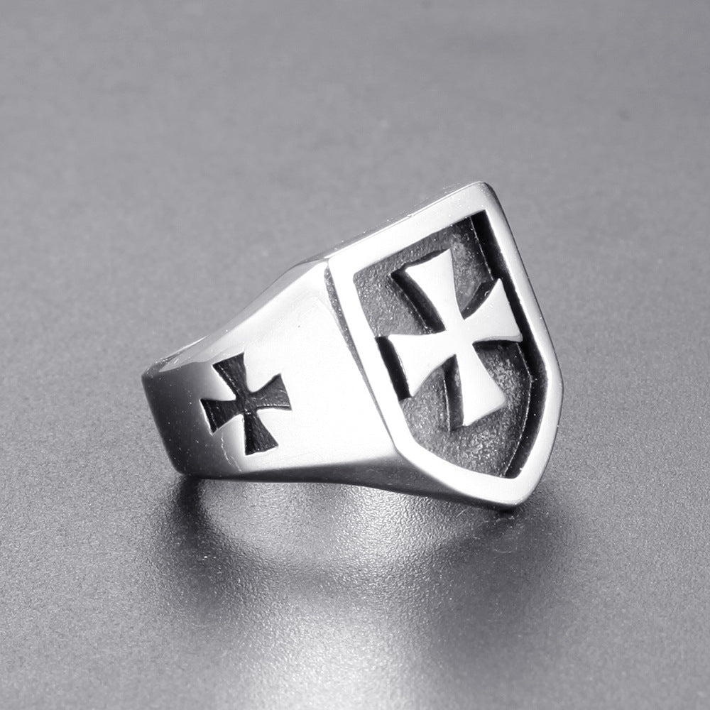Men's Handmade Metal Cross Ring – Domineering Geometric Statement Band