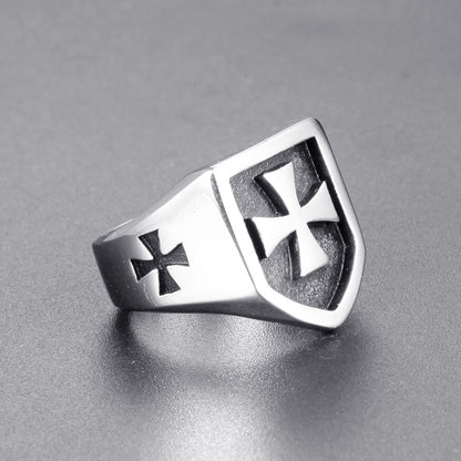 Men's Handmade Metal Cross Ring – Domineering Geometric Statement Band