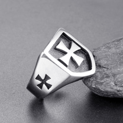 Men's Handmade Metal Cross Ring – Domineering Geometric Statement Band