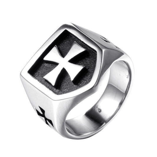 Men's Handmade Metal Cross Ring – Domineering Geometric Statement Band