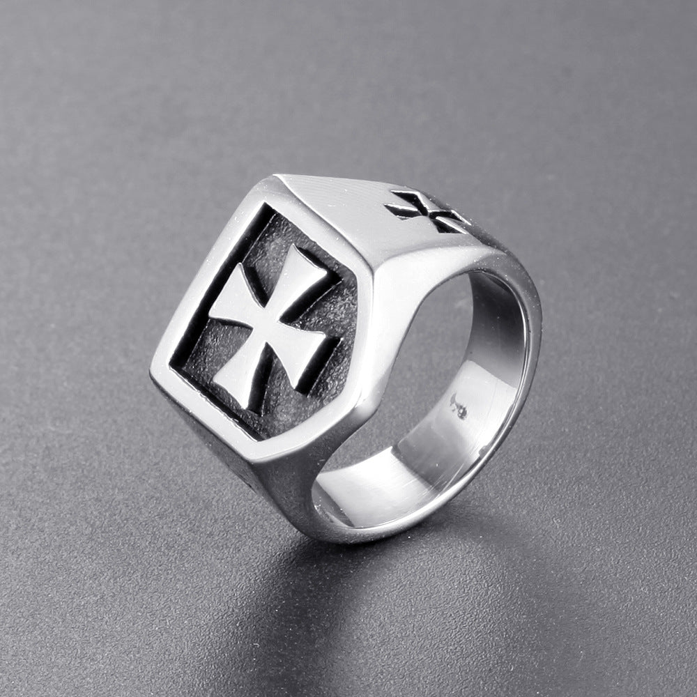 Men's Handmade Metal Cross Ring – Domineering Geometric Statement Band