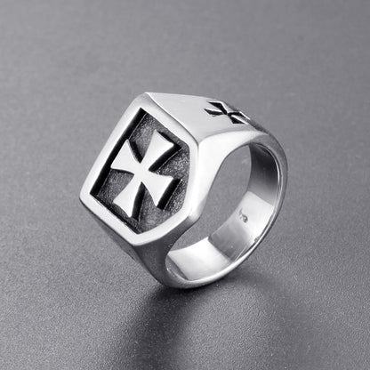 Men's Handmade Metal Cross Ring – Domineering Geometric Statement Band