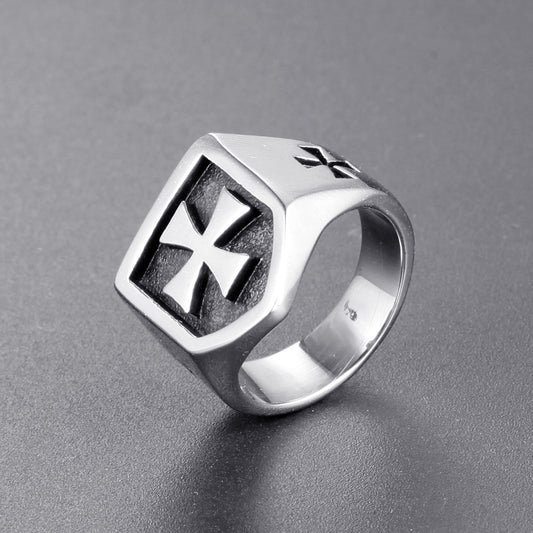 Men's Handmade Metal Cross Ring – Domineering Geometric Statement Band