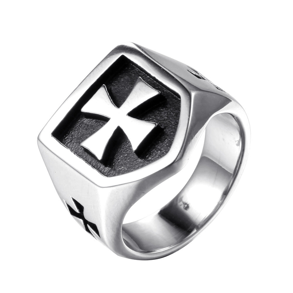 Men's Handmade Metal Cross Ring – Domineering Geometric Statement Band