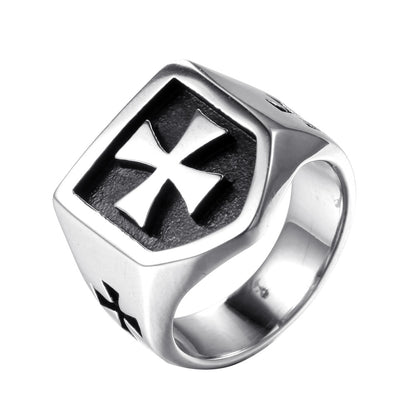 Men's Handmade Metal Cross Ring – Domineering Geometric Statement Band