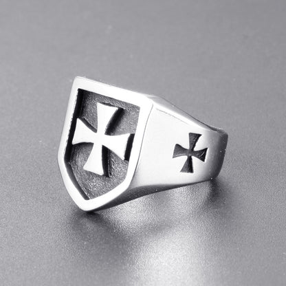 Men's Handmade Metal Cross Ring – Domineering Geometric Statement Band