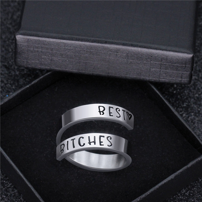 Unisex Titanium Steel Engraved Double Ring – Simple Geometric Silver Statement Band