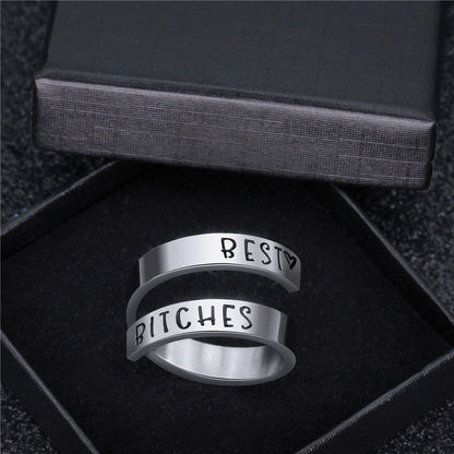 Unisex Titanium Steel Engraved Double Ring – Simple Geometric Silver Statement Band
