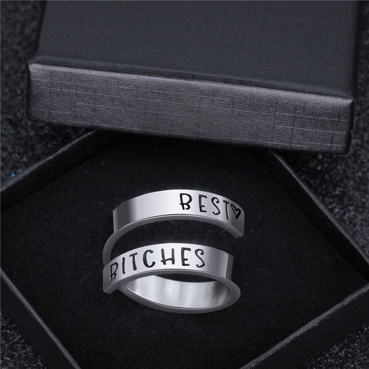 Unisex Titanium Steel Engraved Double Ring – Simple Geometric Silver Statement Band