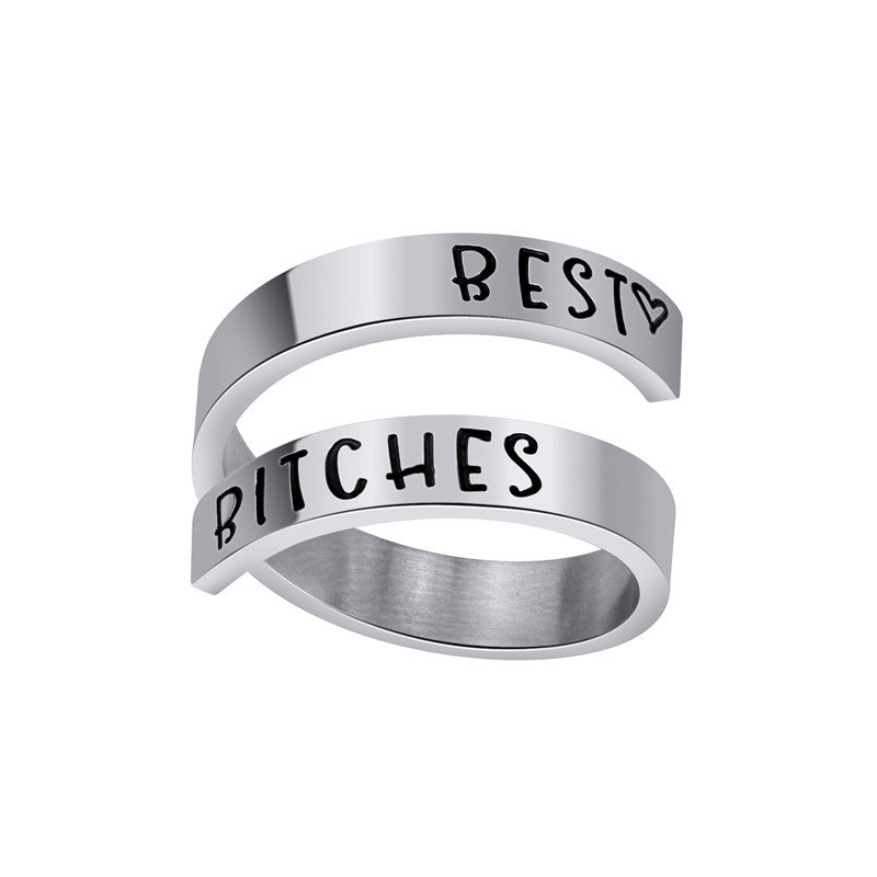 Unisex Titanium Steel Engraved Double Ring – Simple Geometric Silver Statement Band