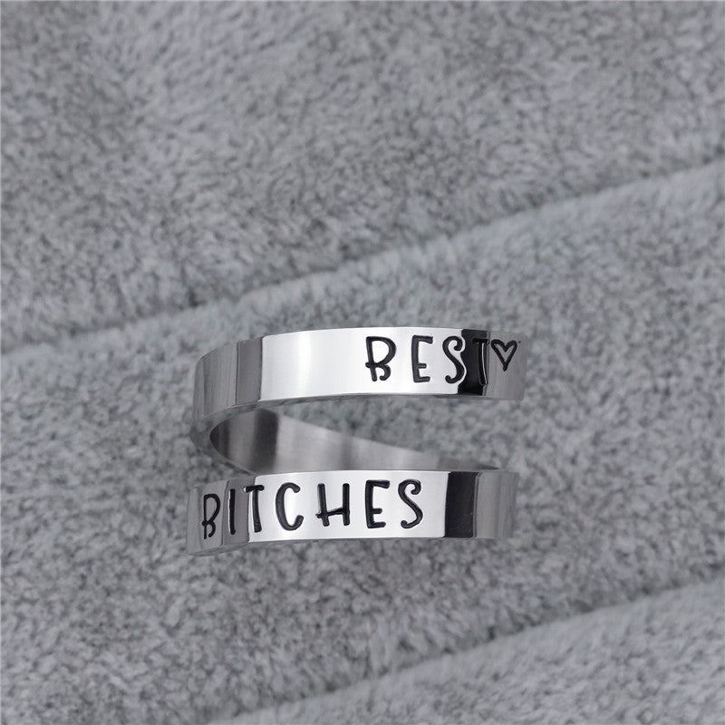 Unisex Titanium Steel Engraved Double Ring – Simple Geometric Silver Statement Band