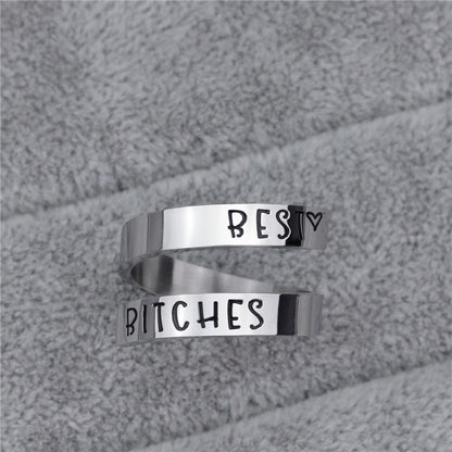 Unisex Titanium Steel Engraved Double Ring – Simple Geometric Silver Statement Band