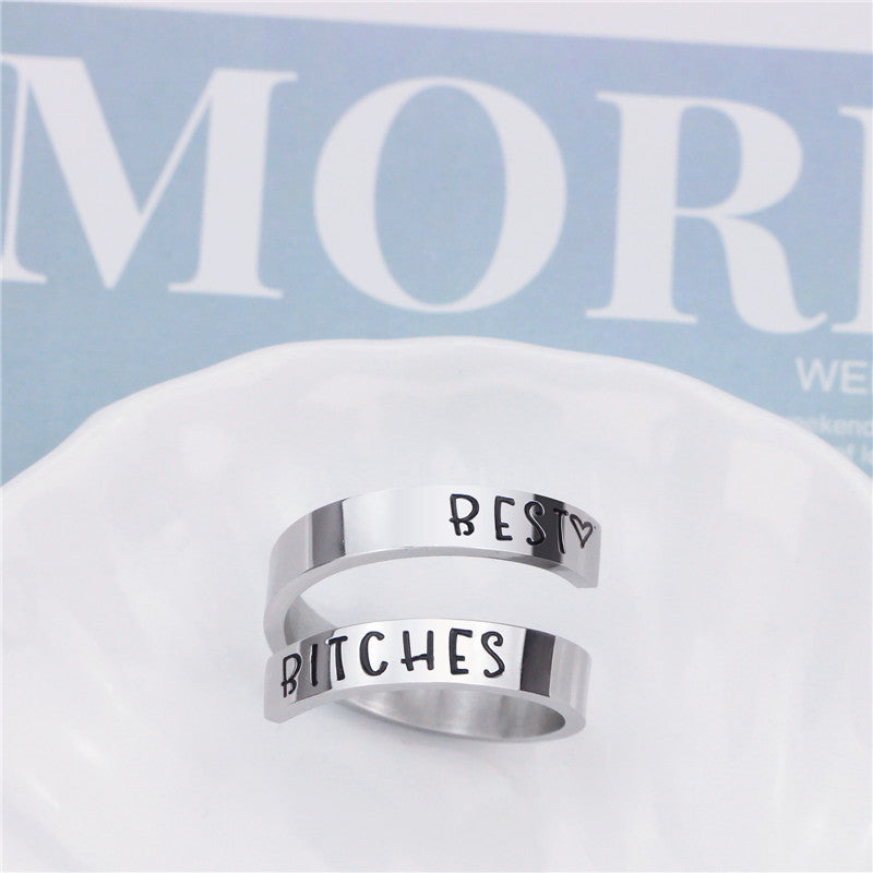 Unisex Titanium Steel Engraved Double Ring – Simple Geometric Silver Statement Band