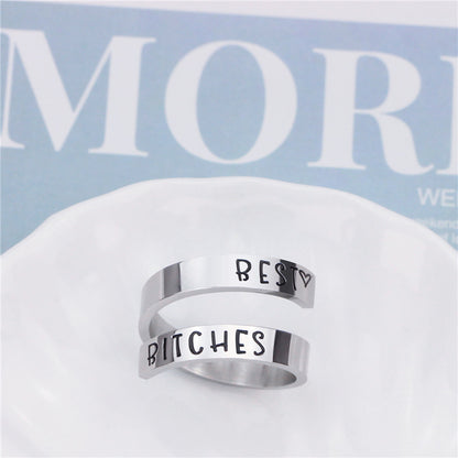 Unisex Titanium Steel Engraved Double Ring – Simple Geometric Silver Statement Band
