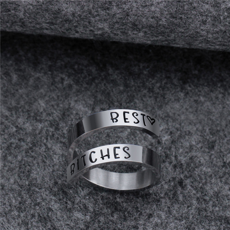 Unisex Titanium Steel Engraved Double Ring – Simple Geometric Silver Statement Band