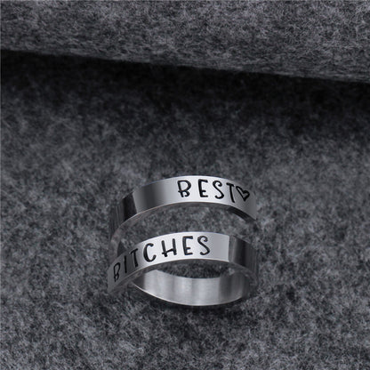 Unisex Titanium Steel Engraved Double Ring – Simple Geometric Silver Statement Band