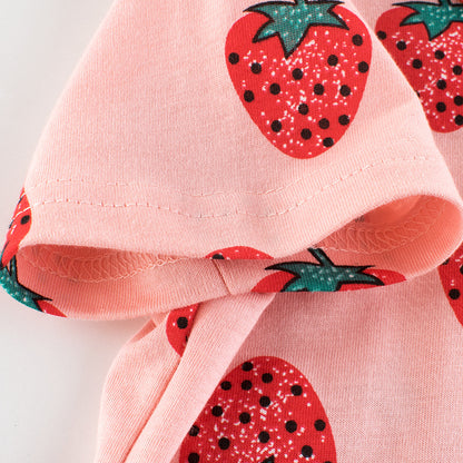 Girls Strawberry Print Short Sleeve Cotton T-Shirt – 100% Cotton