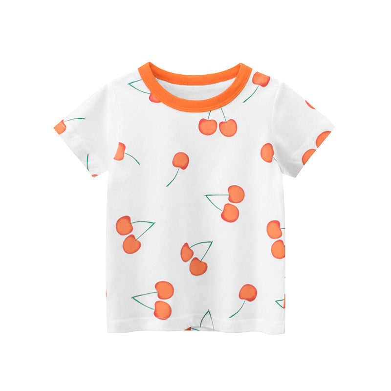 Girls Fruit Print Cotton T-Shirt – Korean Style Summer Top