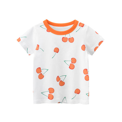 Girls Fruit Print Cotton T-Shirt – Korean Style Summer Top