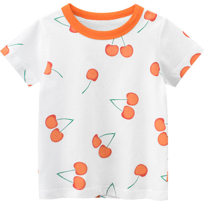 Girls Fruit Print Cotton T-Shirt – Korean Style Summer Top
