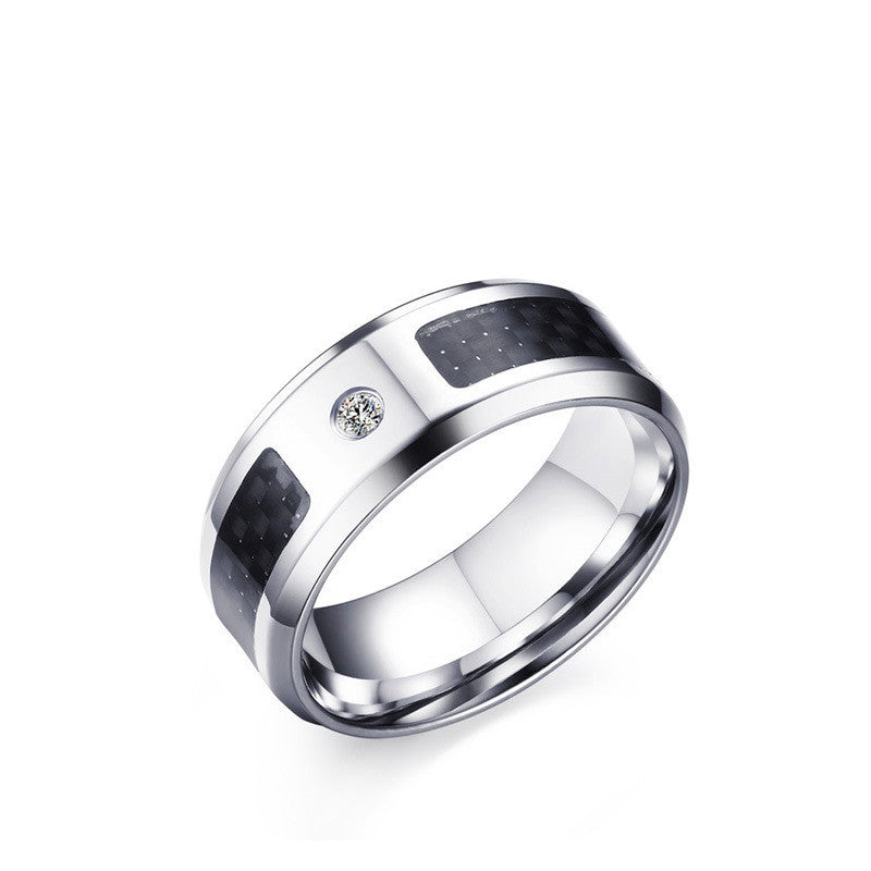 Unisex Stainless Steel 8mm Punk Ring – Carbon Fibre & Masonic Band