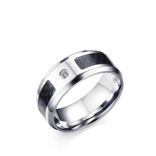 Unisex Stainless Steel 8mm Punk Ring – Carbon Fibre & Masonic Band