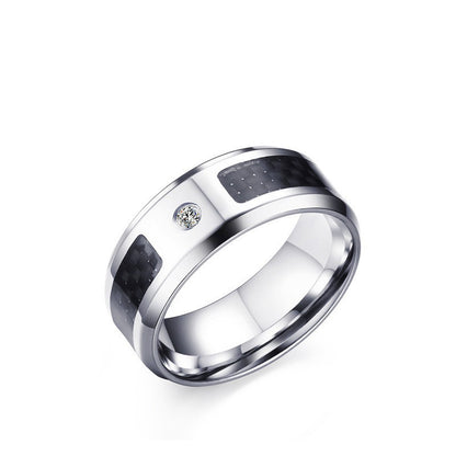 Unisex Stainless Steel 8mm Punk Ring – Carbon Fibre & Masonic Band