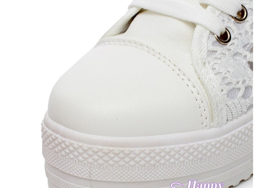 Women's White Canvas Lace-Up Trainers | EU 35–43