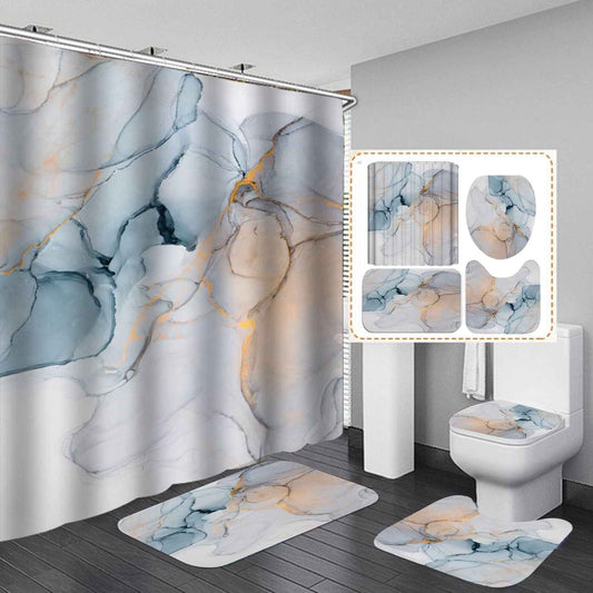 Modern Shower Curtain & Bath Mat Set – Polyester Bathroom Accessories