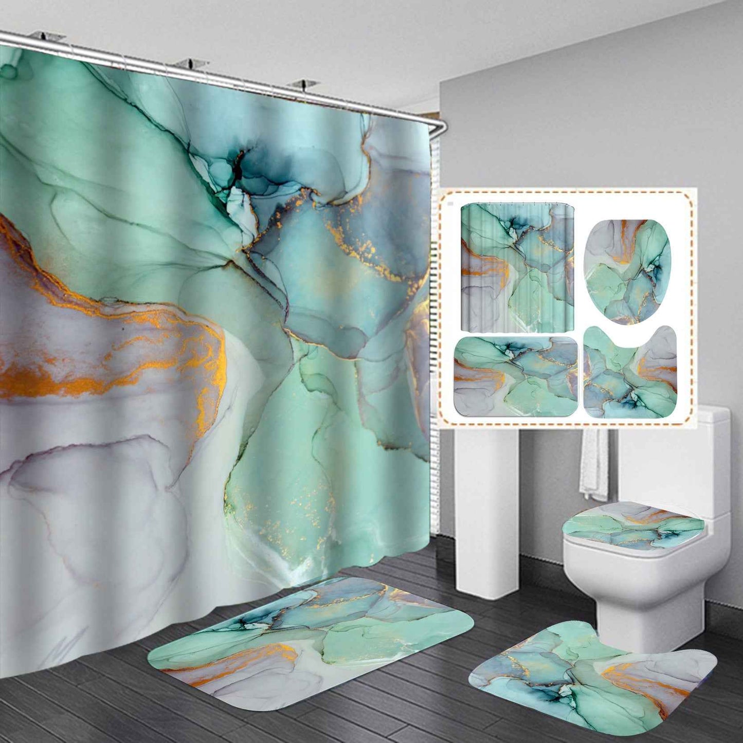 Modern Shower Curtain & Bath Mat Set – Polyester Bathroom Accessories