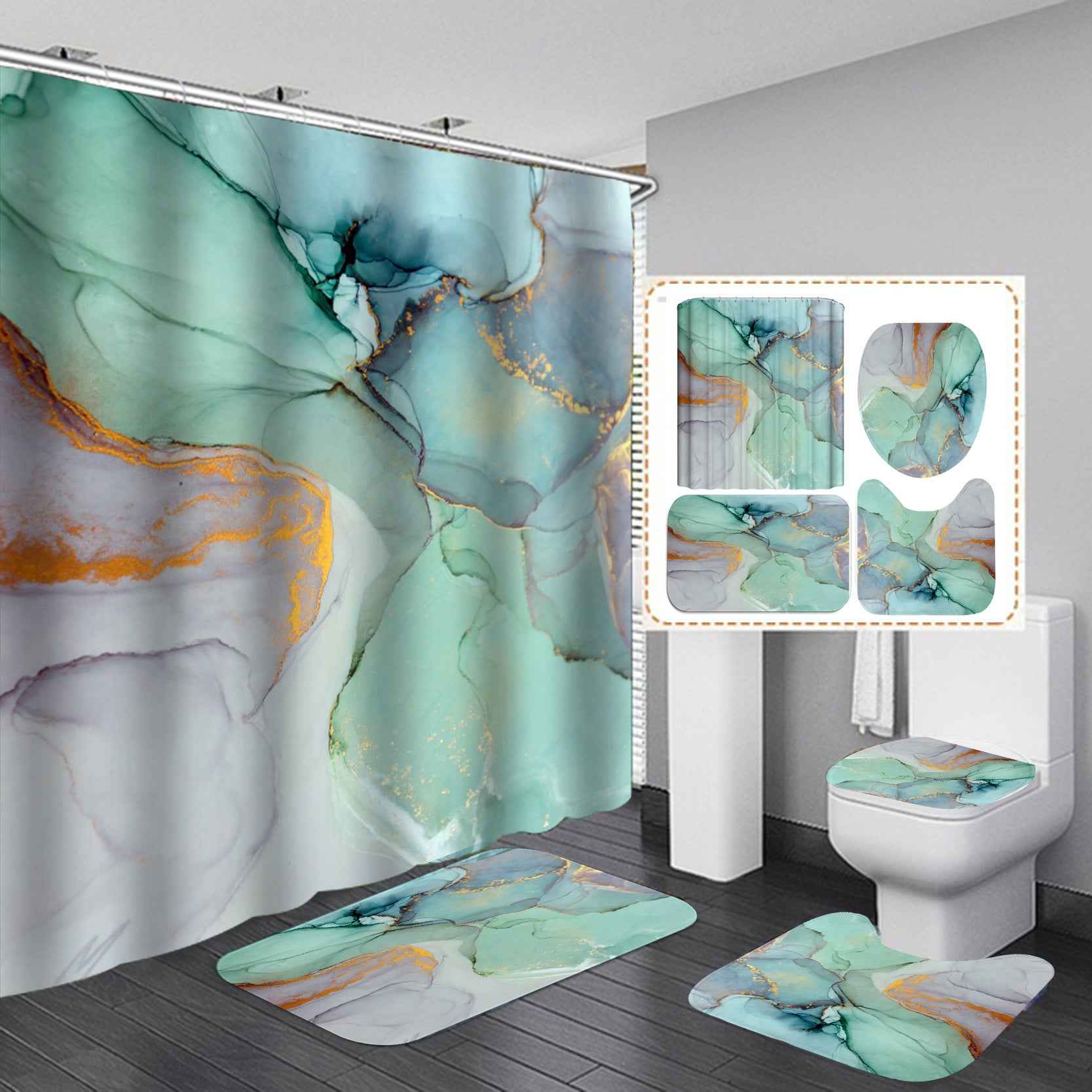 Modern Shower Curtain & Bath Mat Set – Polyester Bathroom Accessories