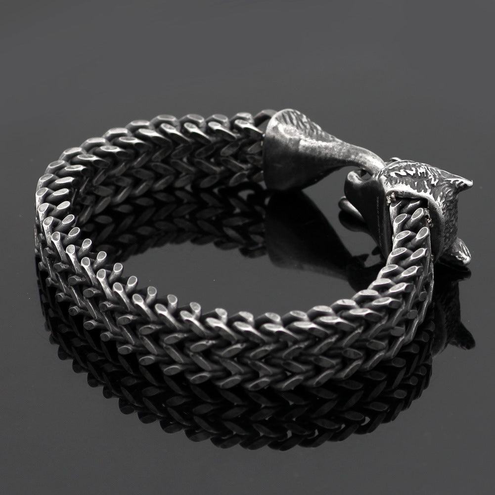 Vintage Wolf Head Cuban Chain Bracelet | Titanium Steel