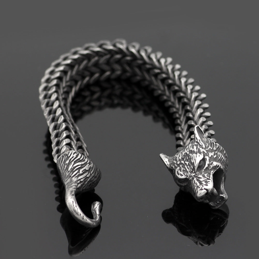 Vintage Wolf Head Cuban Chain Bracelet | Titanium Steel