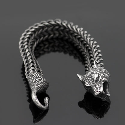 Vintage Wolf Head Cuban Chain Bracelet | Titanium Steel