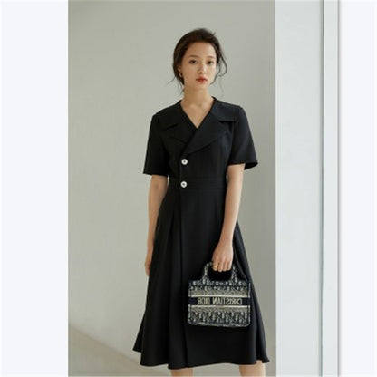 Women's Hepburn-Style High-Waist Long Dress | Elegant Commuter Polyester Maxi Dress