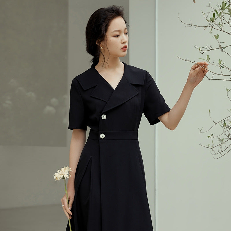 Women's Hepburn-Style High-Waist Long Dress | Elegant Commuter Polyester Maxi Dress