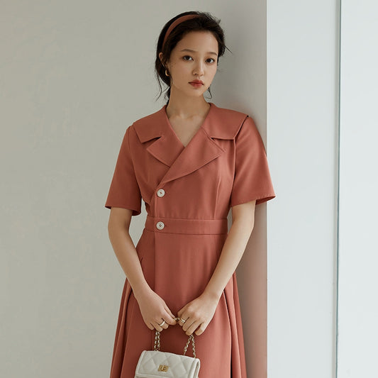 Women's Hepburn-Style High-Waist Long Dress | Elegant Commuter Polyester Maxi Dress