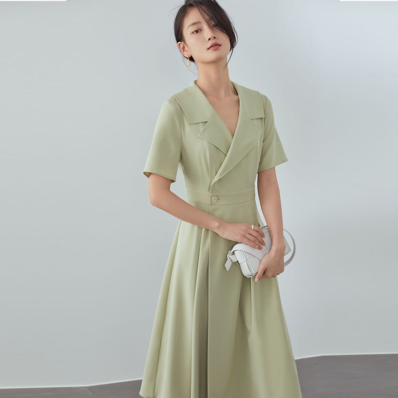 Women's Hepburn-Style High-Waist Long Dress | Elegant Commuter Polyester Maxi Dress