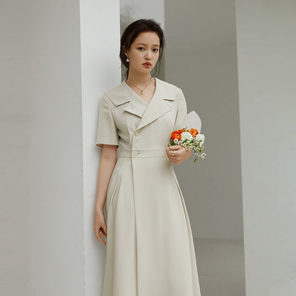 Women's Hepburn-Style High-Waist Long Dress | Elegant Commuter Polyester Maxi Dress