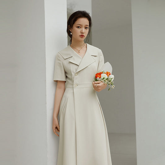 Women's Hepburn-Style High-Waist Long Dress | Elegant Commuter Polyester Maxi Dress