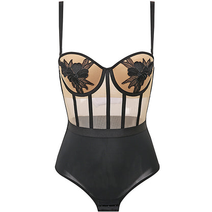 Embroidered Underwired One-Piece Bra | Gathered Cup Support Bra