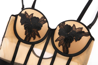 Embroidered Underwired One-Piece Bra | Gathered Cup Support Bra