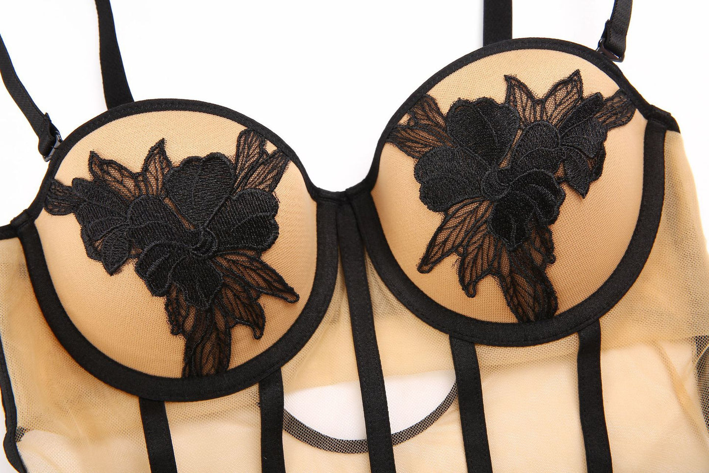 Embroidered Underwired One-Piece Bra | Gathered Cup Support Bra