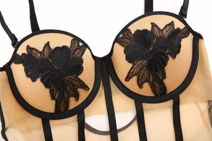 Embroidered Underwired One-Piece Bra | Gathered Cup Support Bra