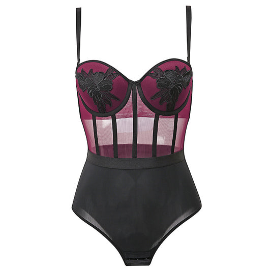Embroidered Underwired One-Piece Bra | Gathered Cup Support Bra