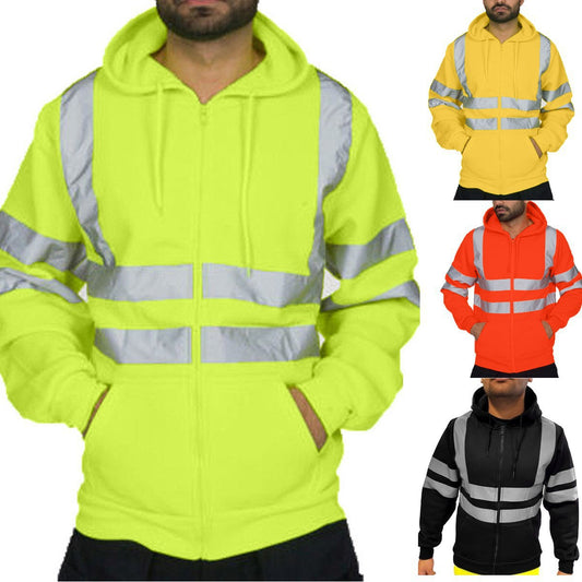 Men's Reflective Workwear Hoodie | Hi-Vis Fleece-Lined Zip-Up