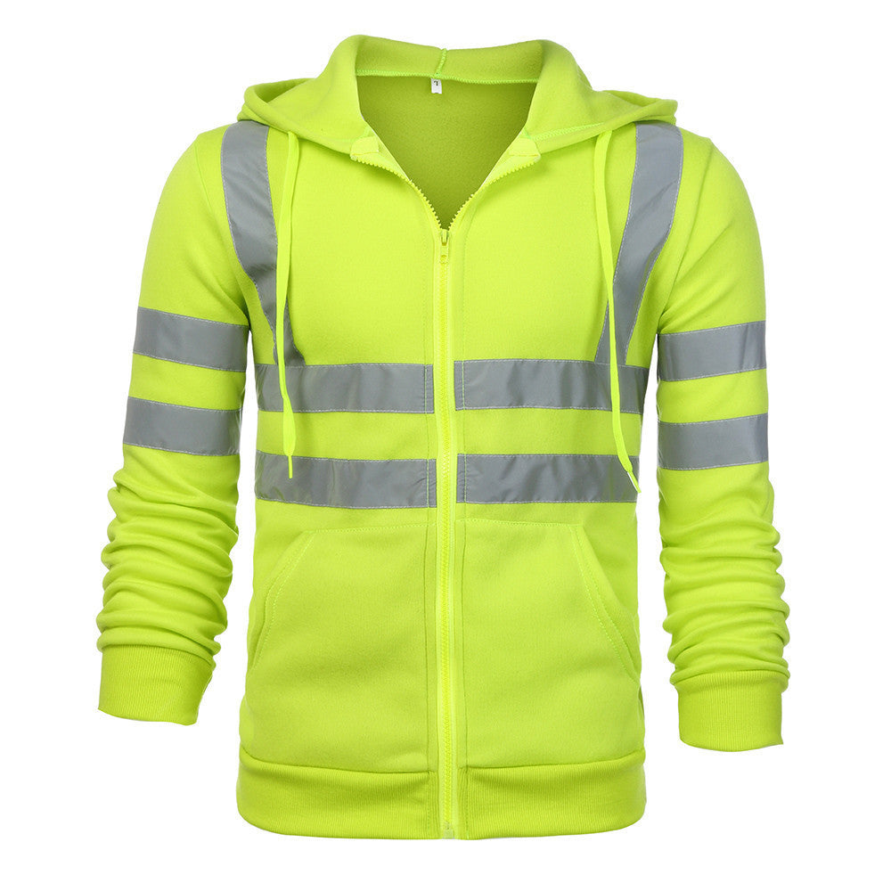 Men's Reflective Workwear Hoodie | Hi-Vis Fleece-Lined Zip-Up